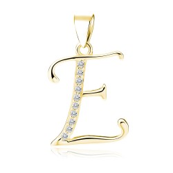 Pandantiv argint placat cu aur galben initiala litera E cu pietre DiAmanti LZ0002G_E-DIA (Argint 925‰ 1,1 g.)